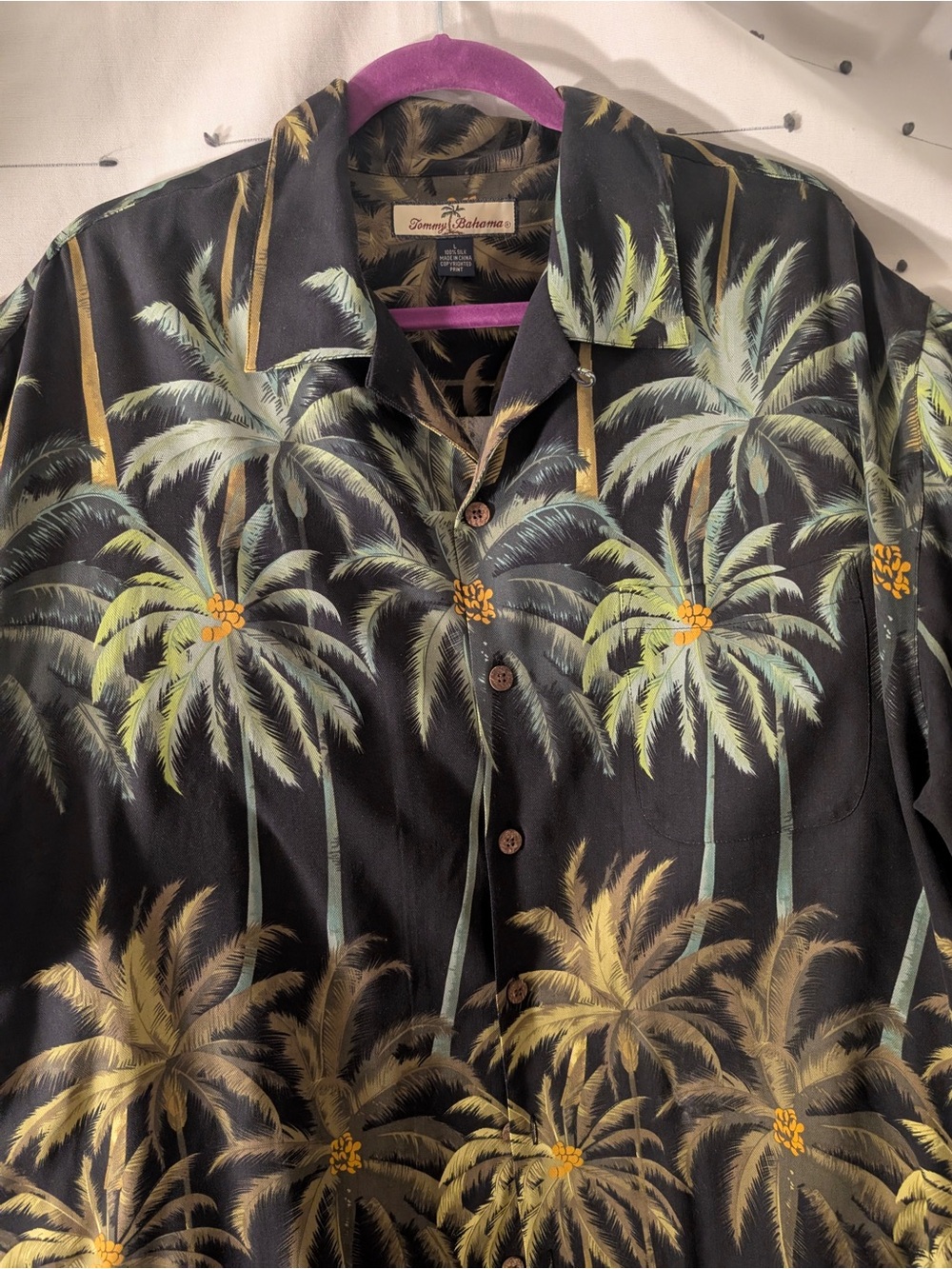Tommy Bahama 100% Silk Black Palm-Print Short-Sleeve Camp Shirt Lge